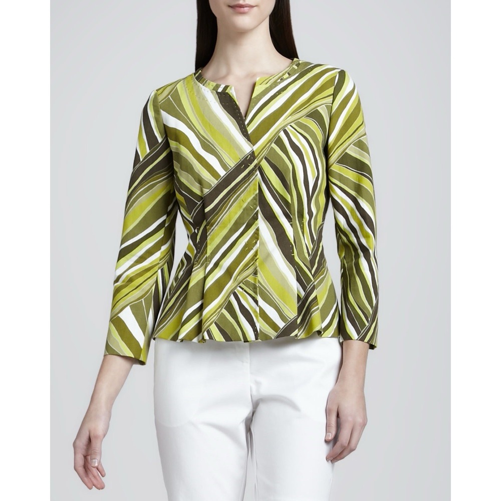 Lafayette 148 New York Blazer 16 Green Abstract Print Modernist Lux Art to Wear